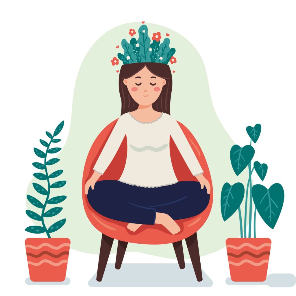 une personne assise sur un fauteuil qui fait de la relaxation ou de la visualisation créatrice